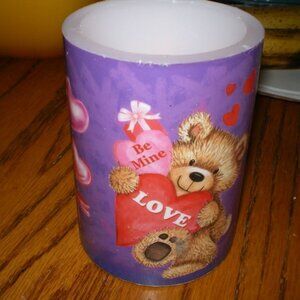 Valentine Teddy Bear with Hearts Flameless Candle
